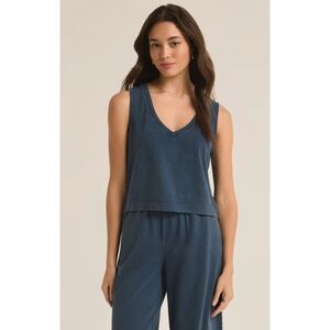 Z Supply 2-Piece V-Neck Tank Top & Wide Leg Pants in Dark Blue Women's Size XS